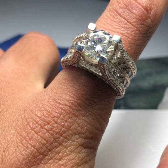 Moissanite Jewelry - 3Ct Moissanite Solitaire Huge Ring